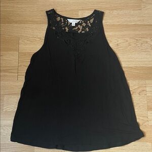 Charming Charlie Black Sleeveless Top with Lace Accent